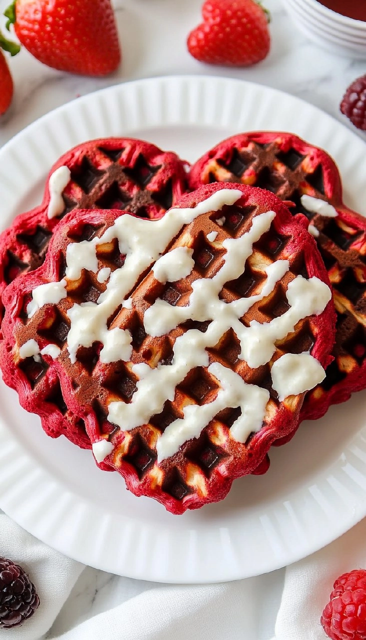 Easy Heart Shaped Red Velvet Valentine Waffles