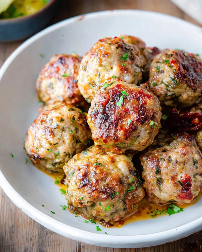 Pesto-Meatballs-in-Sundried-Tomato-Sauce-with-Crispy-Prosciutto-Recipe